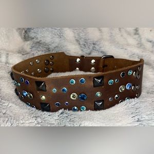 Crystal leather handmade dog collar